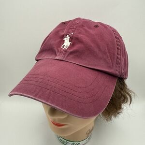 Polo Ralph Lauren Burgundy Signature White Pony Logo Cotton StrapBack Hat Dadcap